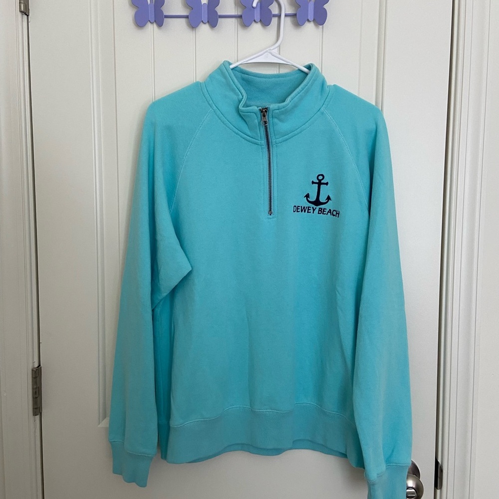 EUC Blue women’s turquoise Delaware beach fleece lined quarter zip jacket‎ large